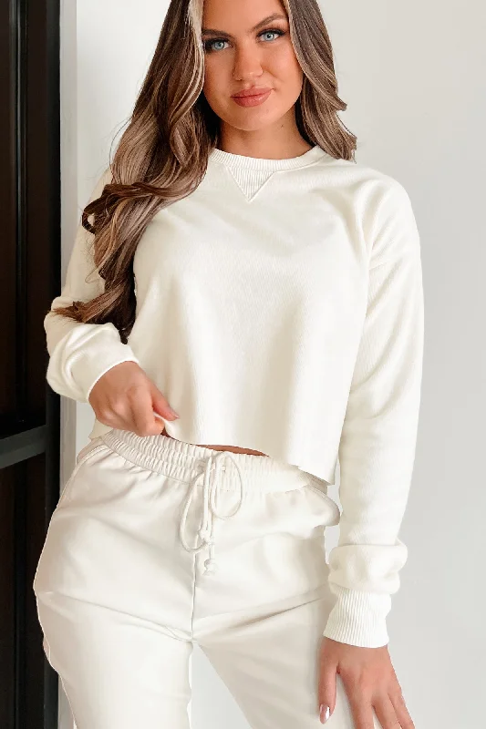 If I'm Honest Soft Knit Long Sleeve Crop Top (Cream)