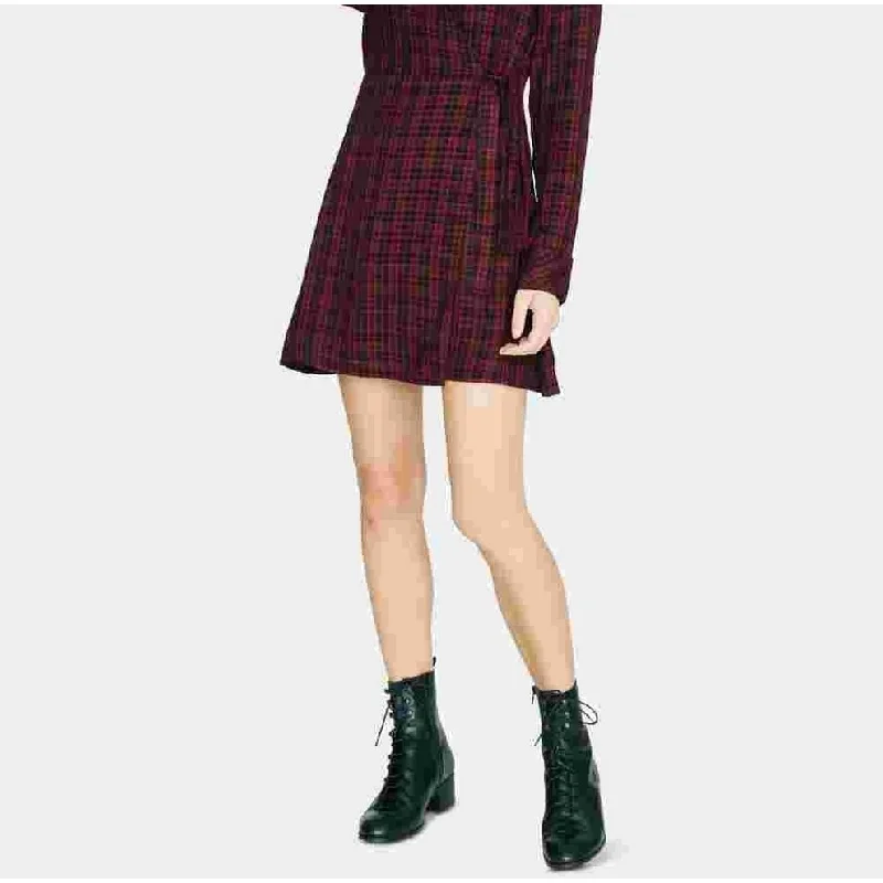 Sanctuary Women's Upbeat Faux Wrap Plaid Party Dress Black Size 8