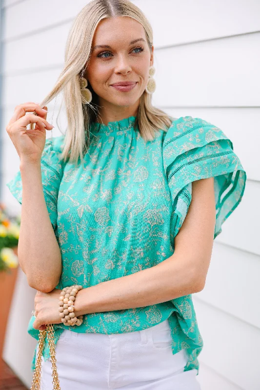 Don't Wait Long Turquoise Blue Floral Blouse