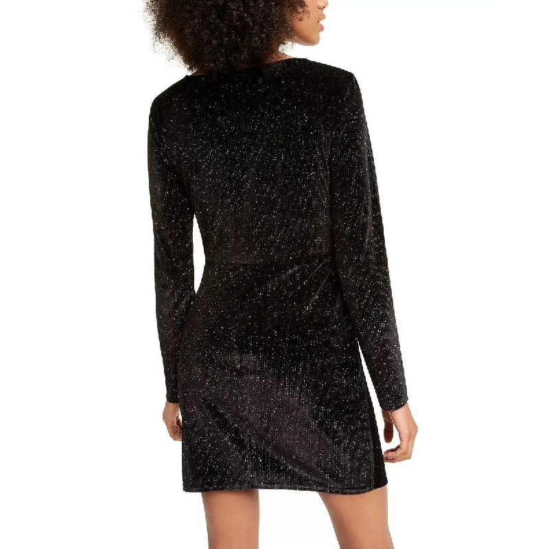 Trixxi Women's Glitter Long Sleeve V Neck Short Sheath Party Dress Black Size X-Small