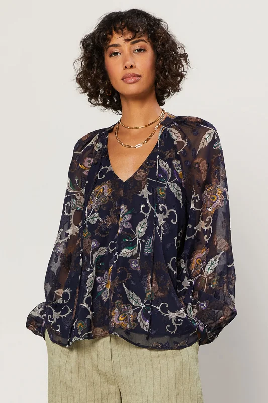 Navy Floral Long Sleeve Top