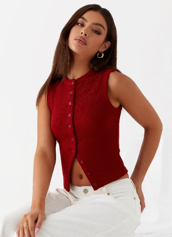 Blair Buttoned Tank Top - Ribbed Knit