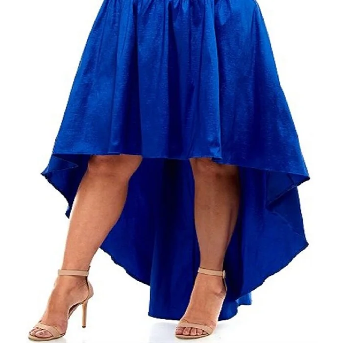 B Darlin Women's Zippered Spaghetti Strap V Neck Above The Knee Party Hi Lo Dress Plus Blue Size 16W