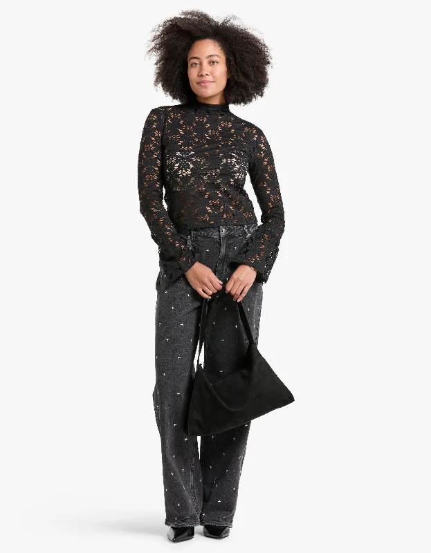 Long Sleeve Lace Top - Black