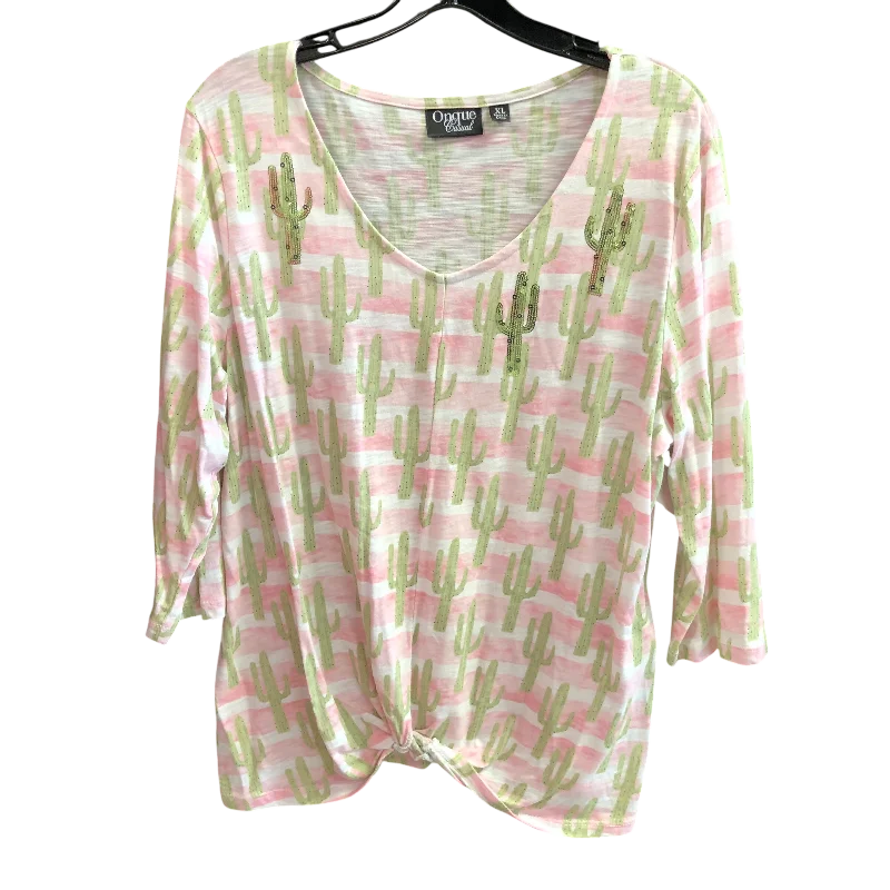 Top 3/4 Sleeve By Onque In Green & Pink, Size: Xl