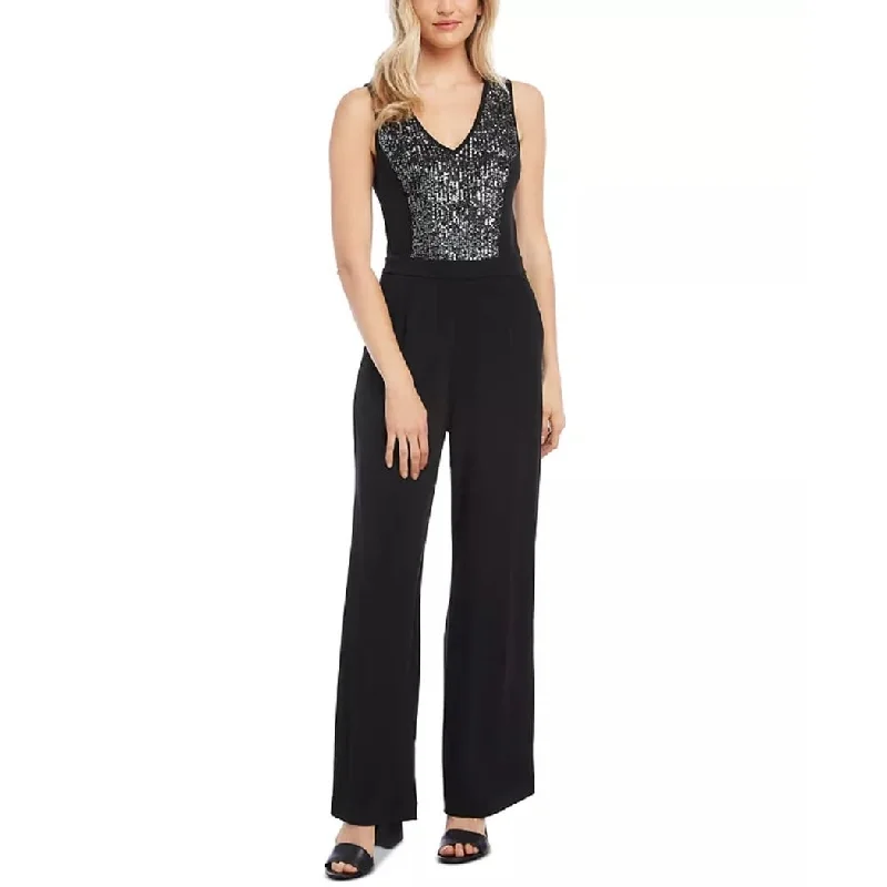 Karen Kane Women's Sleeveless V Neck Wide Leg Party Jumpsuit Black Size Medium