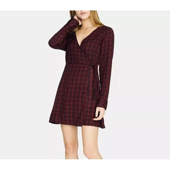 Sanctuary Women's Upbeat Faux Wrap Plaid Party Dress Red & Black Size 12