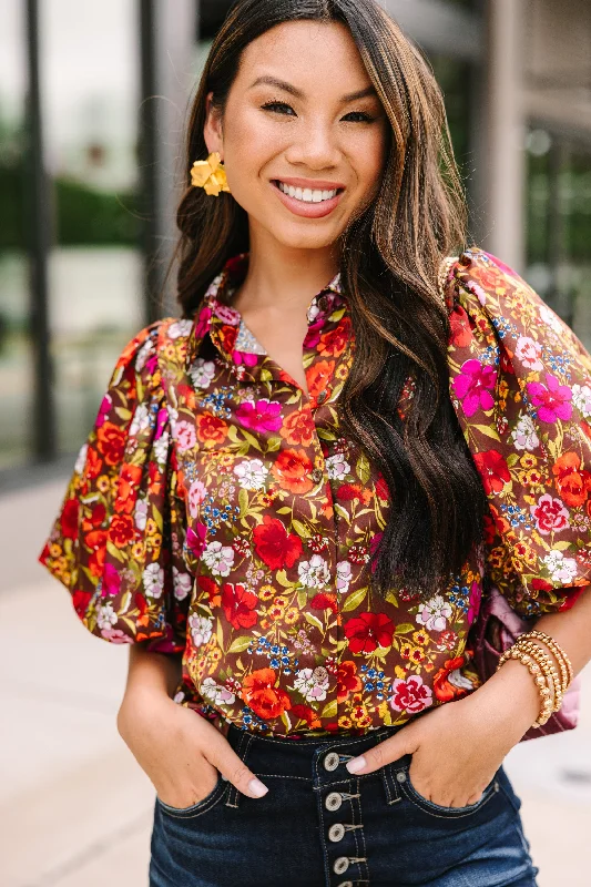 Where You Belong Brown Floral Blouse