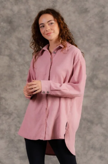 From Here On Out Oversized Corduroy Long Sleeve Top (Blush)