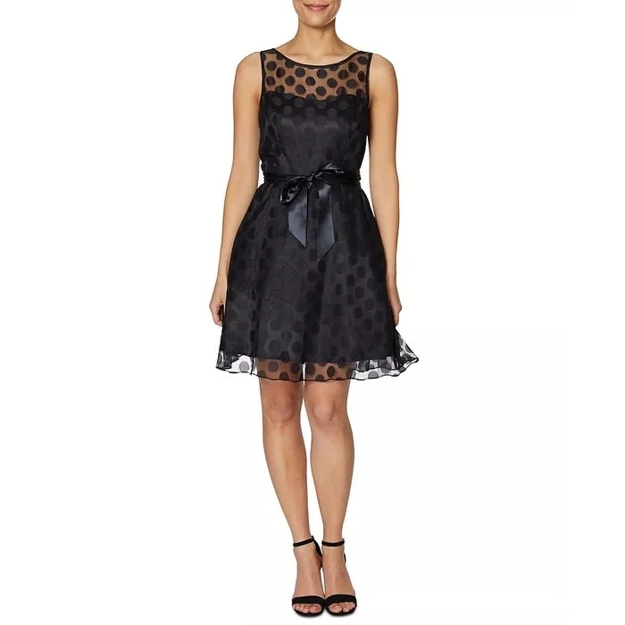 Betsey Johnson Women's Belted Polka Dot Sleeveless Illusion Neckline Above The Knee Fit Flare Party Dress Size 6