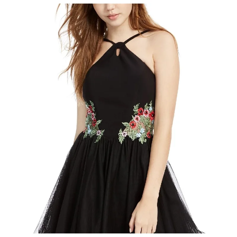 Blondie Nites Women's Zippered Floral Short Fit and Flare Party Dress Black Size 5