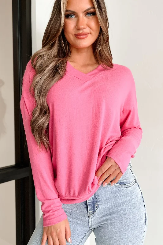 It Just Makes Sense Long Sleeve V-Neck Top (Fuchsia)