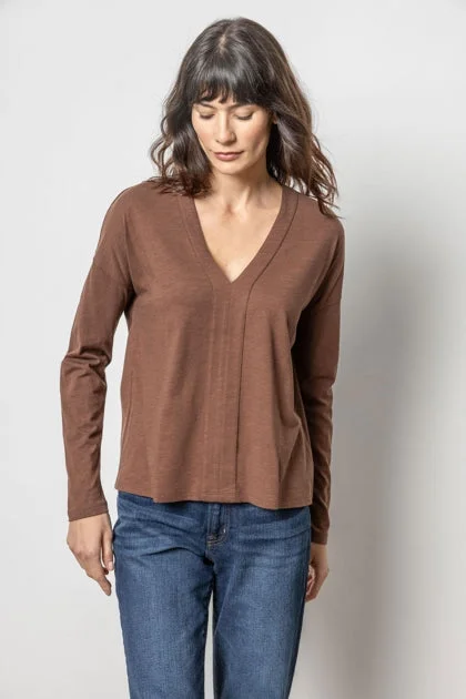 Drop Shoulder V-Neck Tee in java by Lilla P