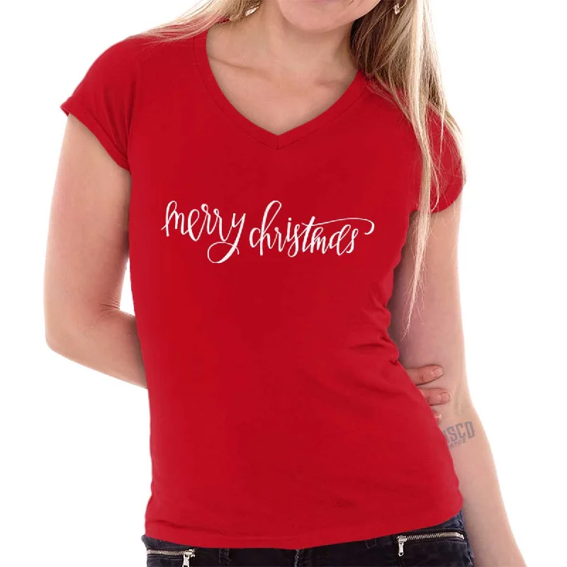 Merry Christmas Junior Fit V-Neck T-Shirt