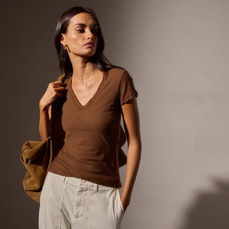 Sheer Slub Casual V Neck - Light Roast