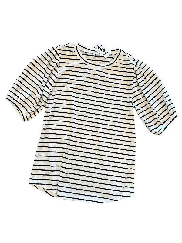 Stripe Puff Sleeve Tee in black/white by Dylan