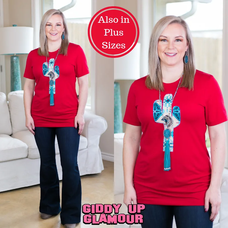 Last Chance Size 3XL | The Wild West Tribal Cactus Tee Shirt in Red