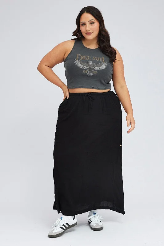 Black Maxi Skirt Long Side Tab Adjustable