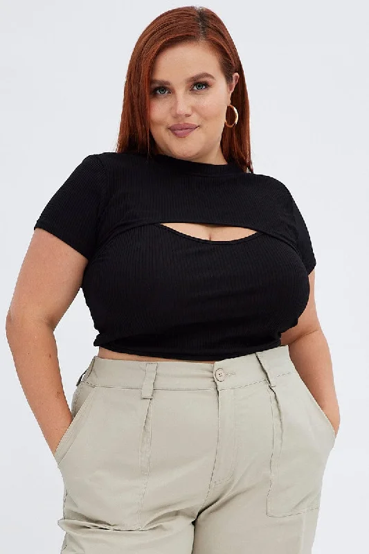 Black Shrug Top Two Piece Rib Jersey