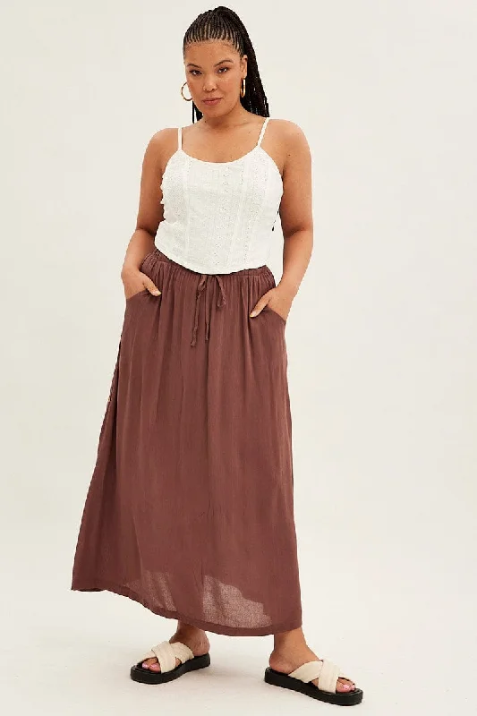 Brown Maxi Skirt Long Side Tab Adjustable