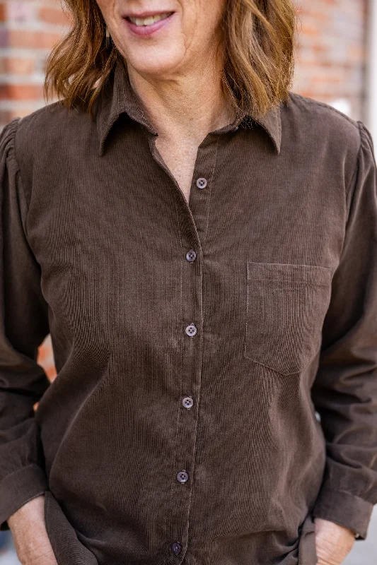 Brushed Corduroy Button-Up Blouse