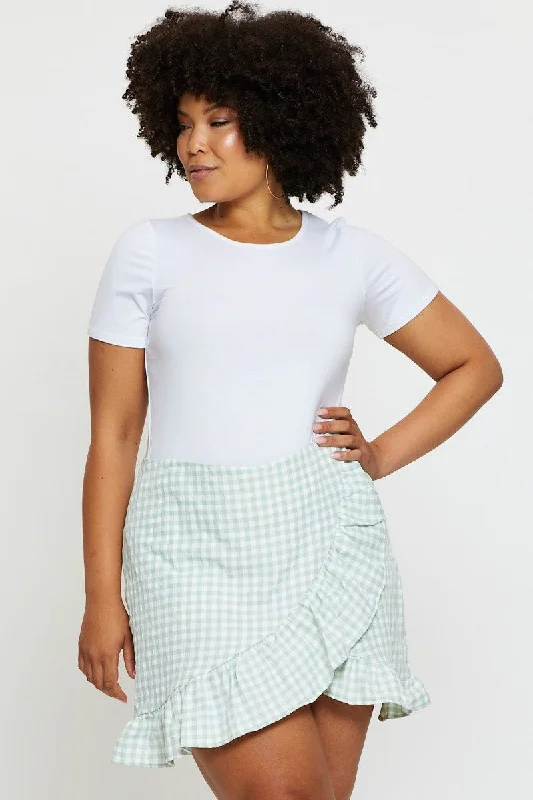 Check Skort High Rise Frill Hem