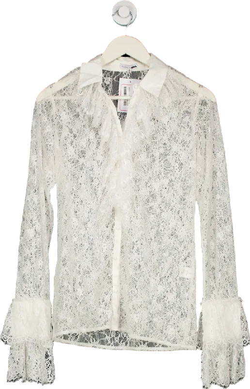 Fashion Nova White Lace Blouse UK M