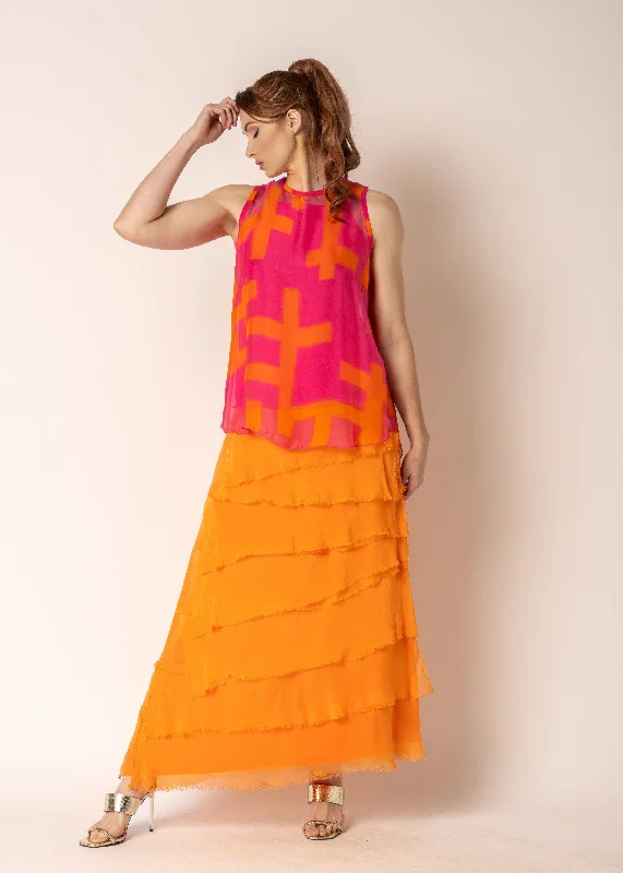 Fifi Silk Skirt in Sunset Orange