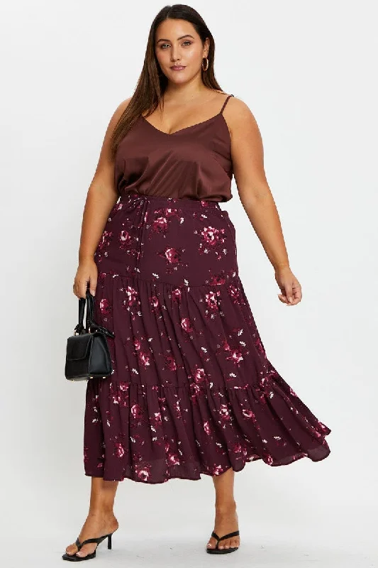 Floral Print Maxi Skirt Elastic Waist