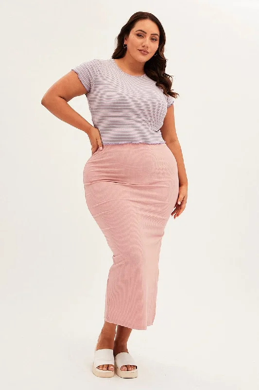 Pink Bodycon Skirt Side Split Rib Jersey