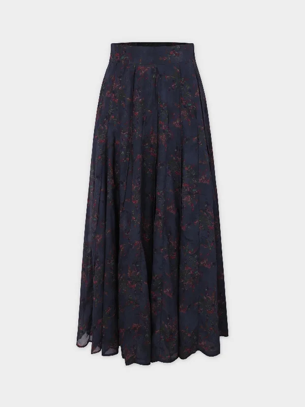 Seamed Pleated Skirt-Brushed Floral