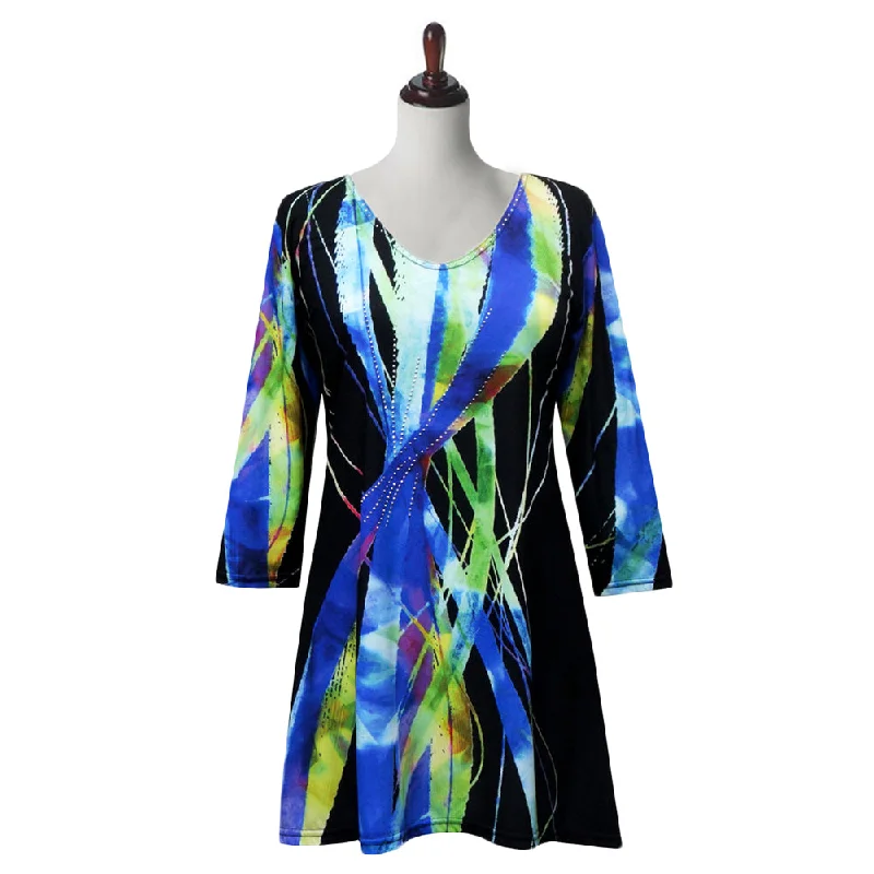 Valentina Signa "Wind Song" Print V-Neck Tunic in Multi/Black - 19796-3