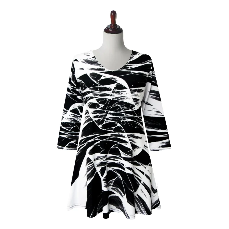 Valentina "White Space" Abstract-Print V-Neck Tunic  - 25632-TU