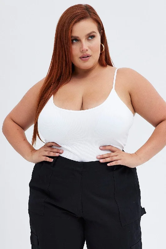 White Singlet Top Scoop Neck Seamless