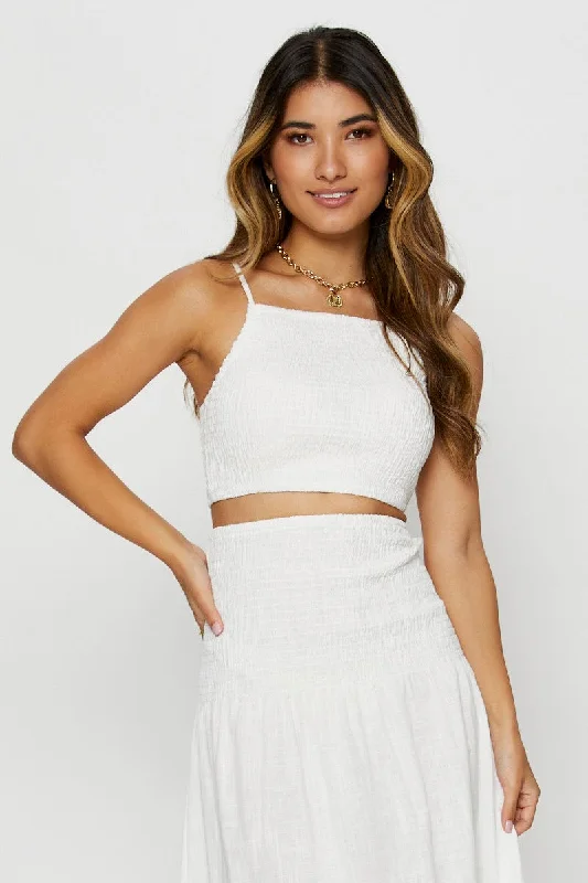 White Singlet Top Sleeveless Crop Square Neck