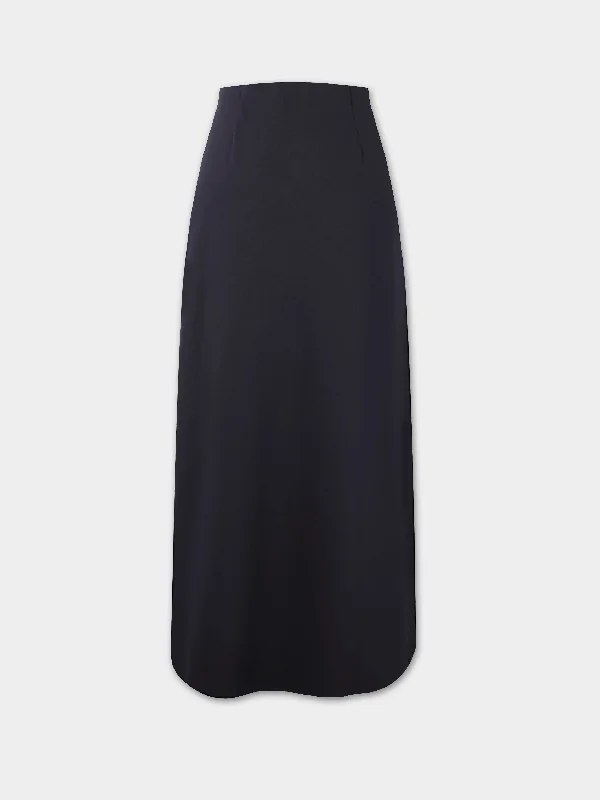 Wool Blend Slip Skirt-Navy