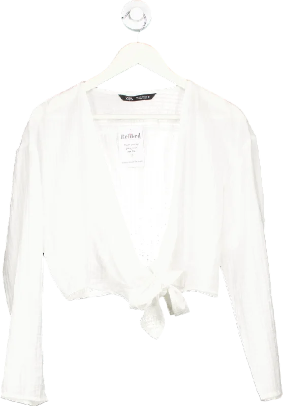 Zara White Tie Front Blouse UK S