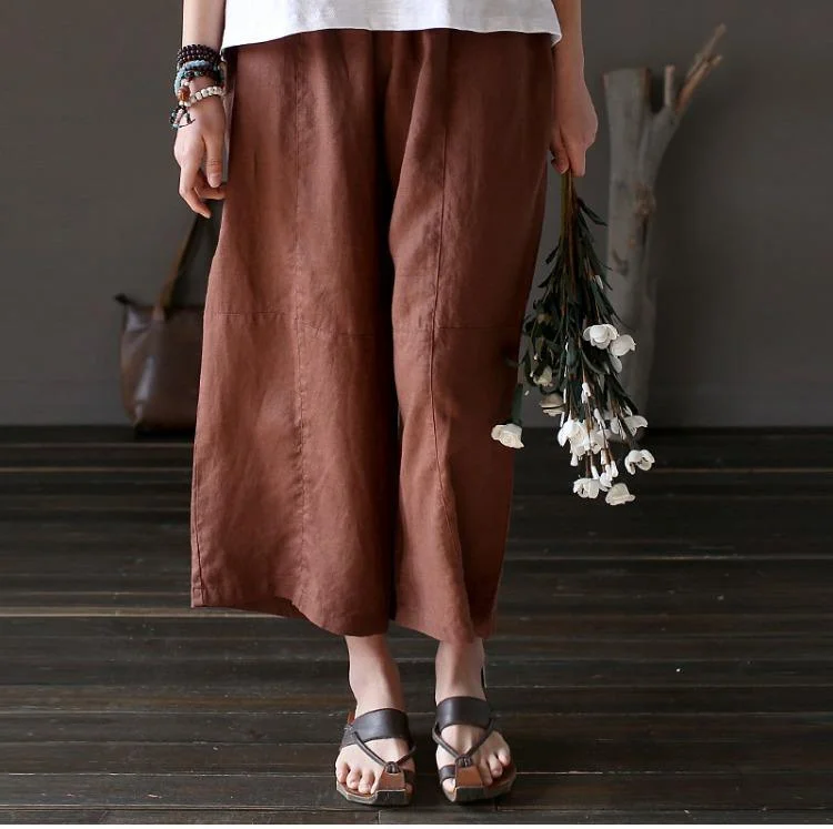 chocolate elastic waist linen pants oversize women casual wide leg pants