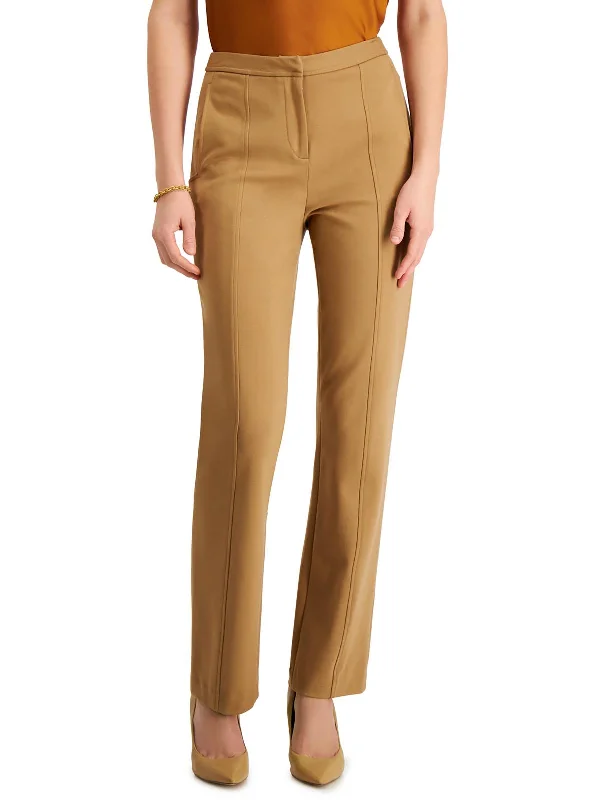 Womens High Rise Pintuck Straight Leg Pants