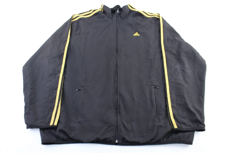 Adidas Embroidered Logo Black & Yellow Striped Zip Up Jacket