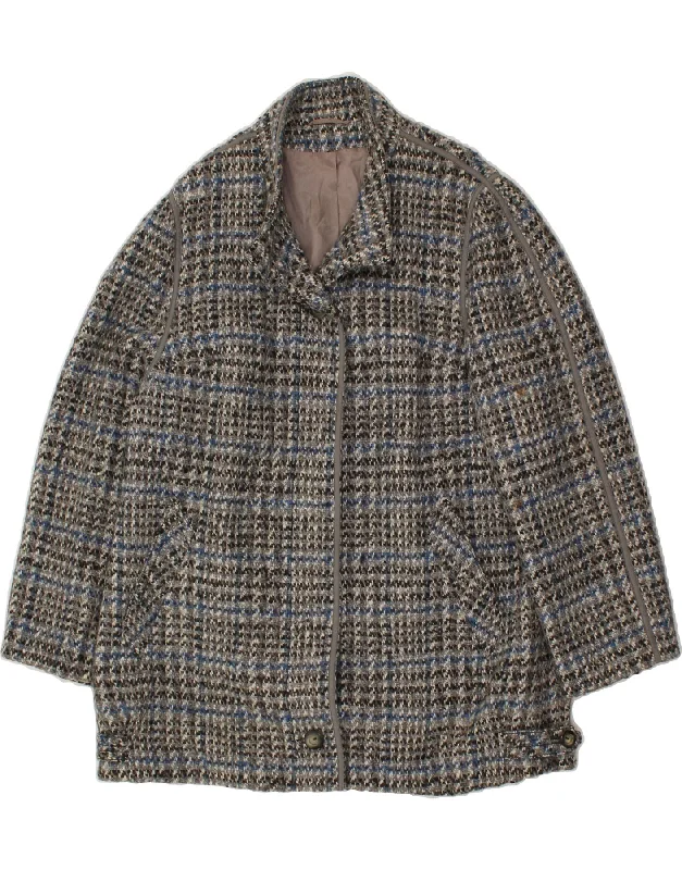 VINTAGE Womens Overcoat IT 42 Medium Grey Check Wool