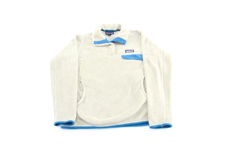 Women's Patagonia Logo Patch Cream & Aqua Fleece Pullover