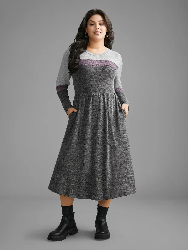 Contrast Patchwork Elastic Waist Knit Dress