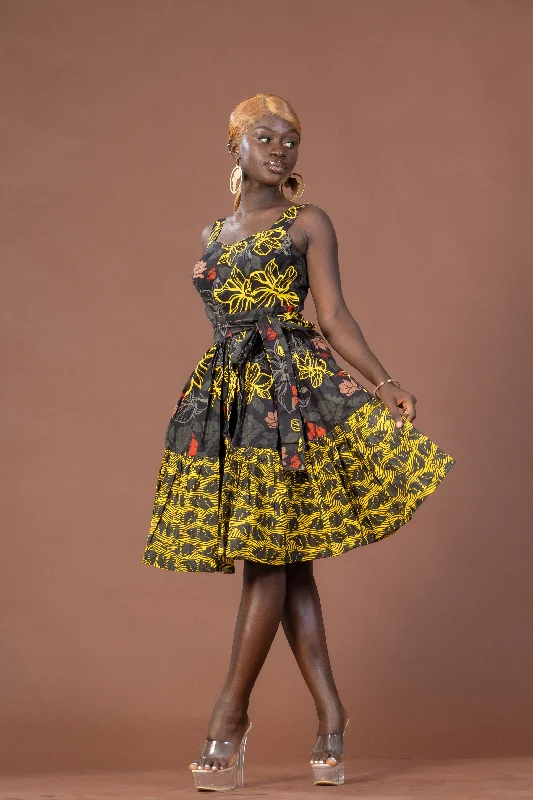 Bella Ankara Sleeveless Midi Dress | Yellow and Brown African Print