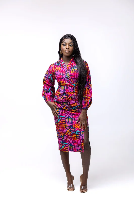 Quin Ankara Midi Dress | Pink and Yellow Multicolored African Print