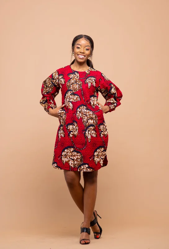 Riley Ankara Midi Dress | Red African Print