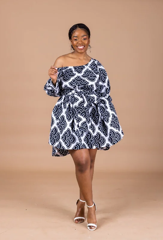 Stella Ankara Midi Women’s Dress | Black and White African Print