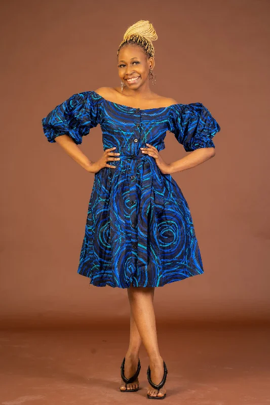 Stephanie Ankara Midi Dress | Blue African Print