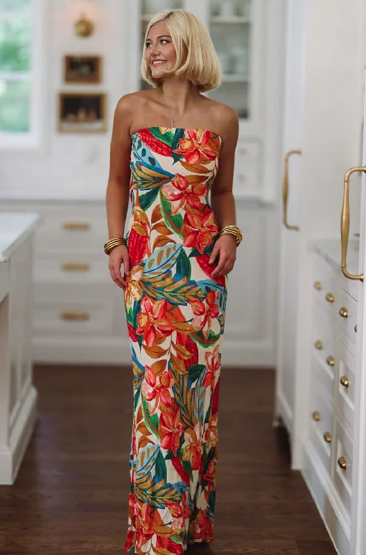 Botanical Garden Maxi Dress - Cream, Orange and Green