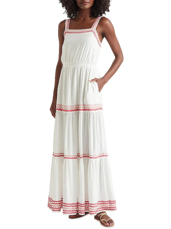 Riviera Womens Rick Rack Trim Elastic Maxi Dress